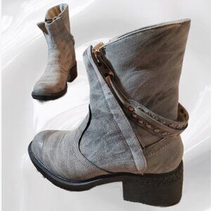 2LipsToo Women's Gray Rocker Ankle Boots, Side Zipper Size 8
